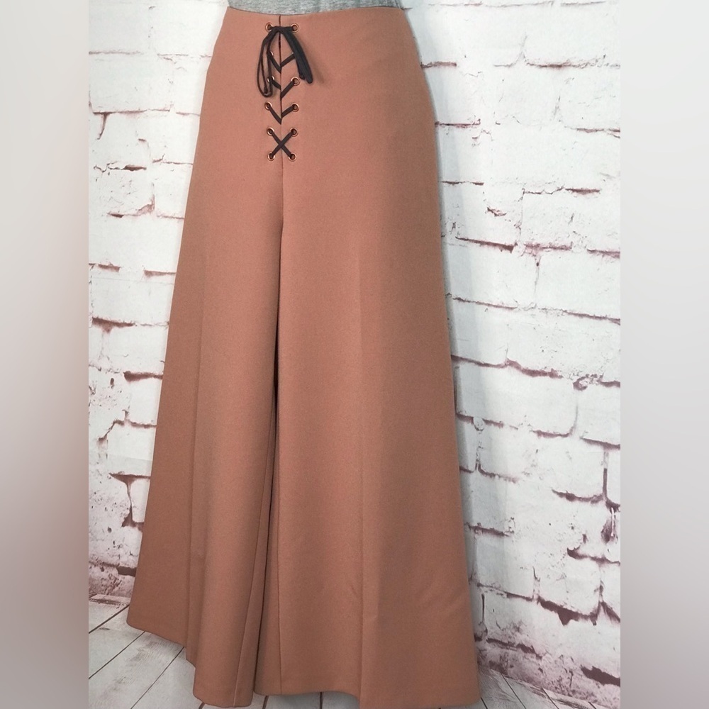 TOPSHOP Dusty Pink Lace-Up Waist Wide Leg Trousers Gauchos Culottes Size 6 - Picture 14 of 14